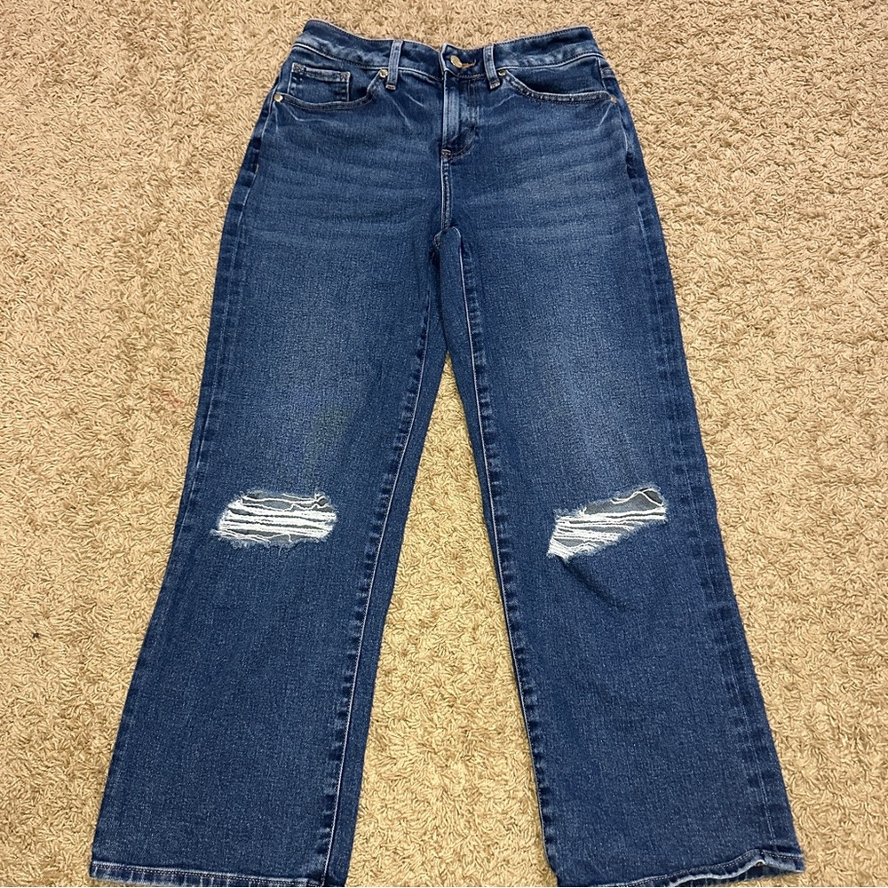 Express High-waisted, wide-leg distressed denim jeans